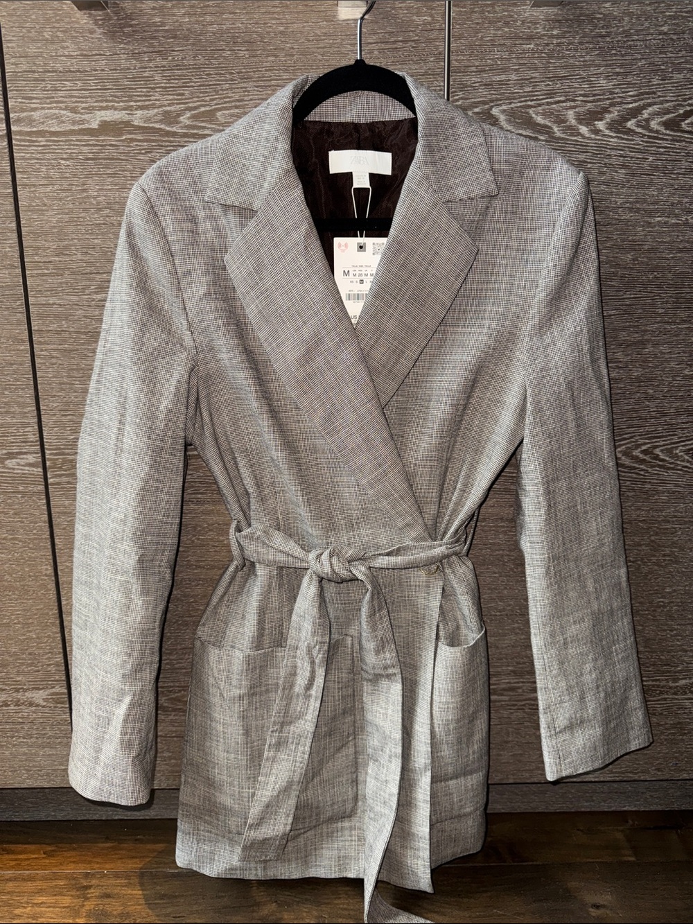 Women’s Gray/Brown Belted Blazer Jacket - Classic Tailored Coat